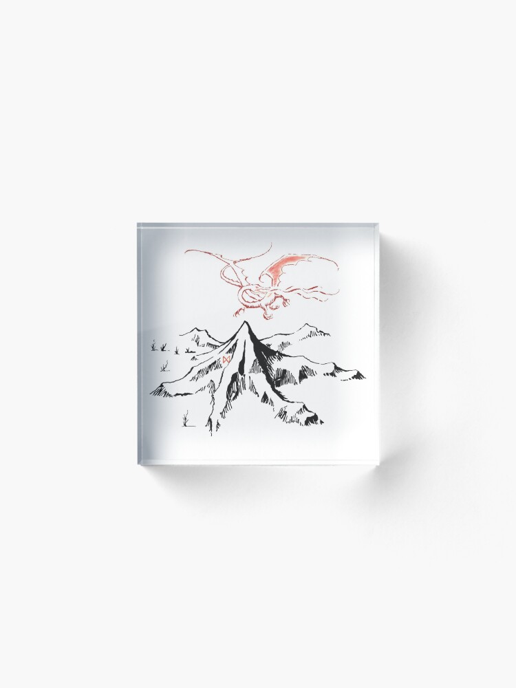 Alternate view of Red Dragon Above A Single Solitary Peak - Fan Art Acrylic Block