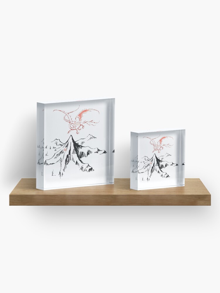 Alternate view of Red Dragon Above A Single Solitary Peak - Fan Art Acrylic Block