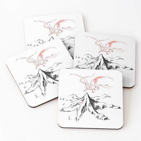 Red Dragon Above A Single Solitary Peak - Fan Art Coasters (Set of 4)