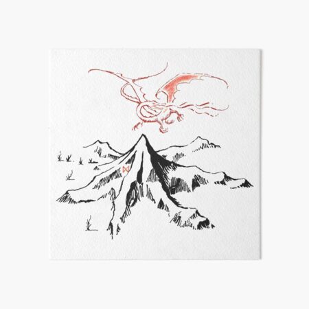 Red Dragon Above A Single Solitary Peak - Fan Art Art Board Print
