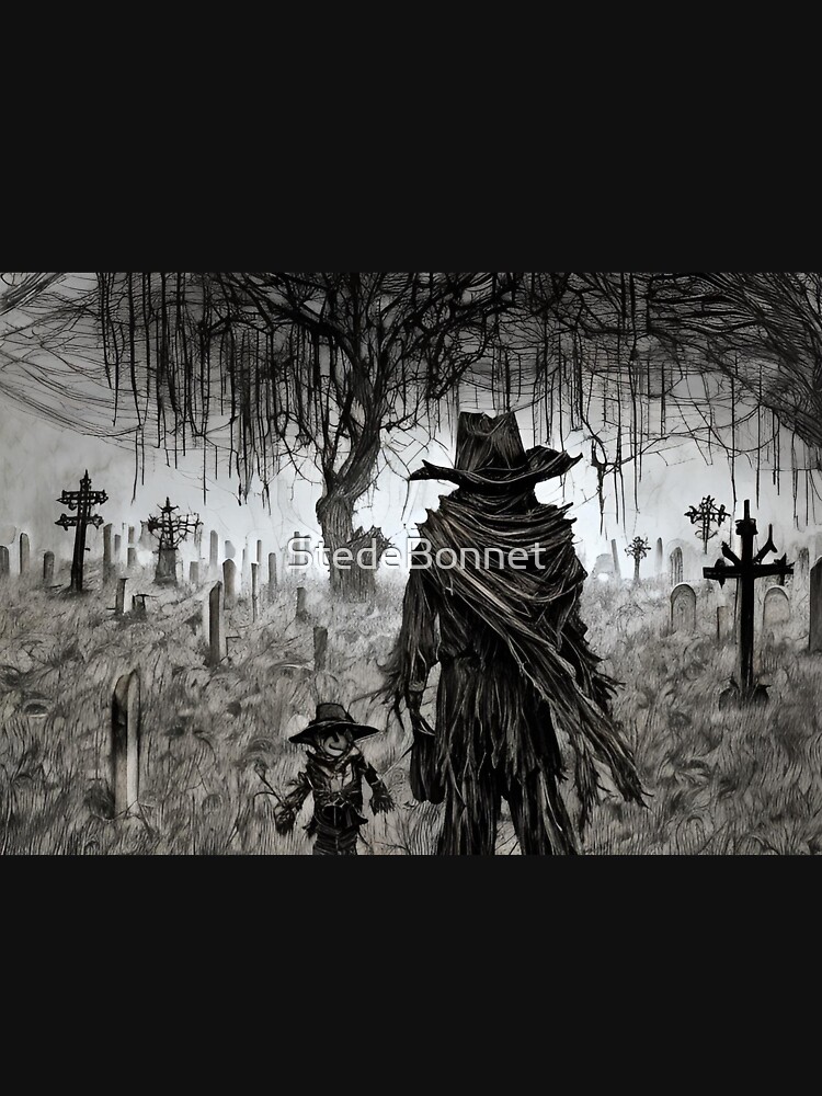 Creepy gothic scarecrow in a graveyard at dusk