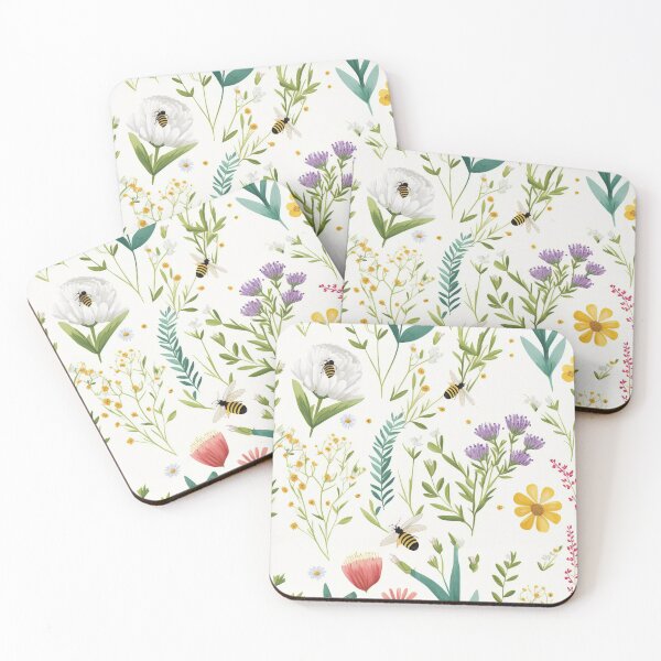 Item preview, Floral Garden Botanical Print with Wild Flowers and Bees designed and sold by FloralFancy.