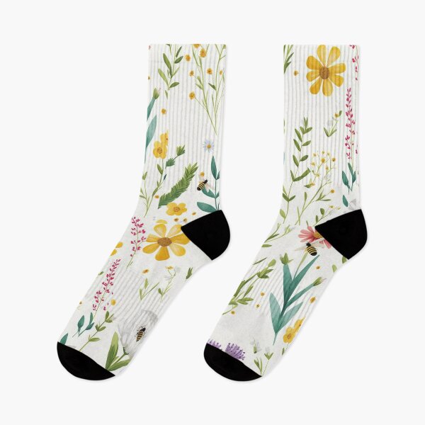 Item preview, Floral Garden Botanical Print with Wild Flowers and Bees designed and sold by FloralFancy.