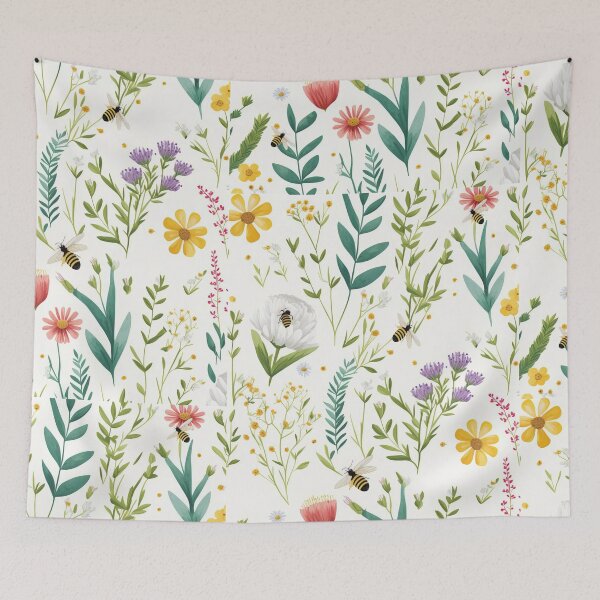 Item preview, Floral Garden Botanical Print with Wild Flowers and Bees designed and sold by FloralFancy.