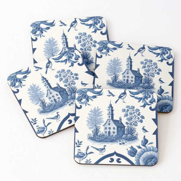 Item preview, Floral Garden Botanical Print with Delft Blue and White designed and sold by FloralFancy.
