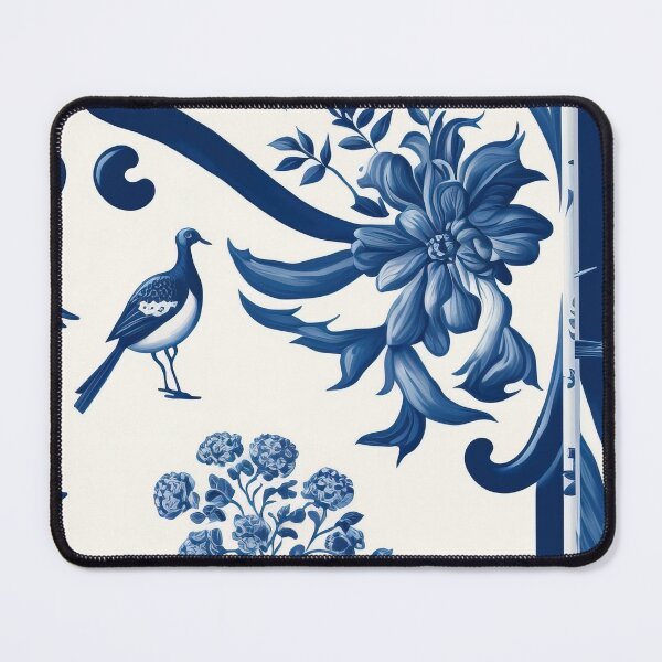 Item preview, Floral Garden Botanical Print with Delft Blue and White designed and sold by FloralFancy.