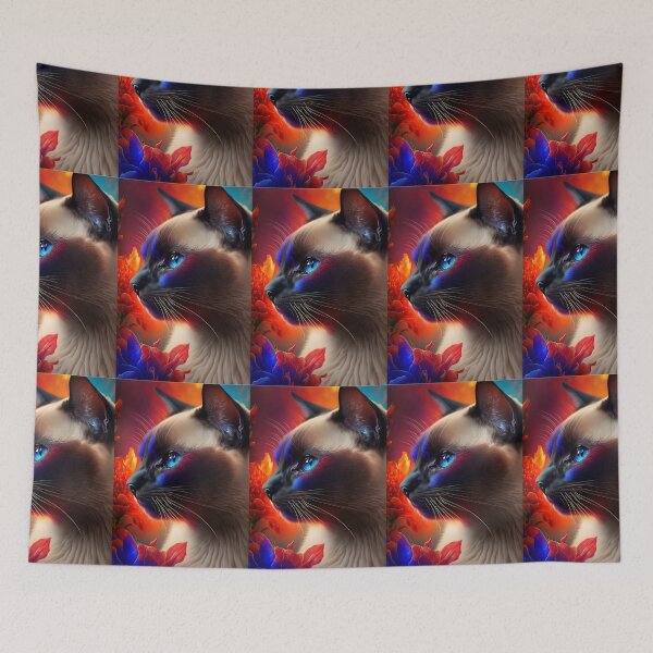Item preview, Cat and Flowers Siamese Portrait designed and sold by idreamaboutcats.