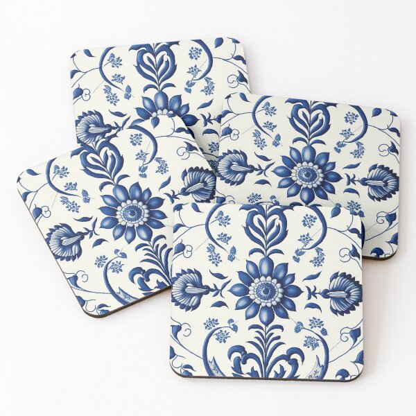 Item preview, Floral Garden Botanical Print with Delft Blue and White designed and sold by FloralFancy.
