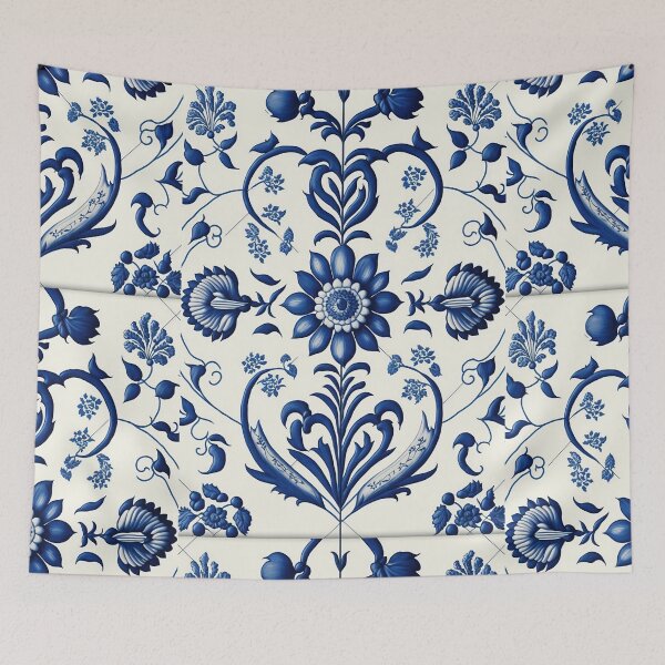 Item preview, Floral Garden Botanical Print with Delft Blue and White designed and sold by FloralFancy.
