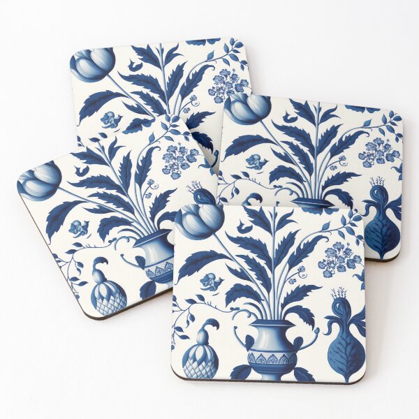 Item preview, Floral Garden Botanical Print with Delft Blue and White designed and sold by FloralFancy.