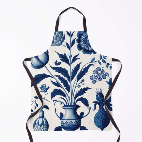 Item preview, Floral Garden Botanical Print with Delft Blue and White designed and sold by FloralFancy.