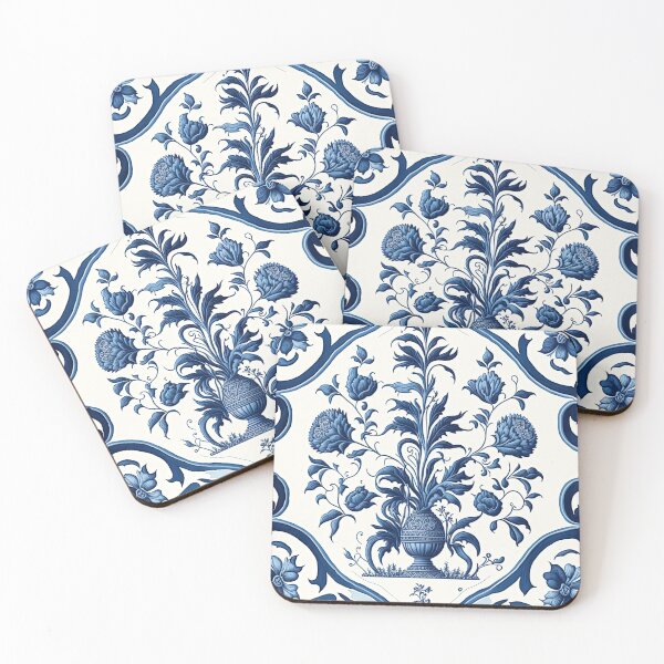 Item preview, Floral Garden Botanical Print with Delft Blue and White designed and sold by FloralFancy.