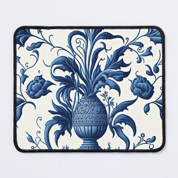Item preview, Floral Garden Botanical Print with Delft Blue and White designed and sold by FloralFancy.