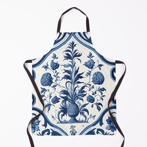Item preview, Floral Garden Botanical Print with Delft Blue and White designed and sold by FloralFancy.