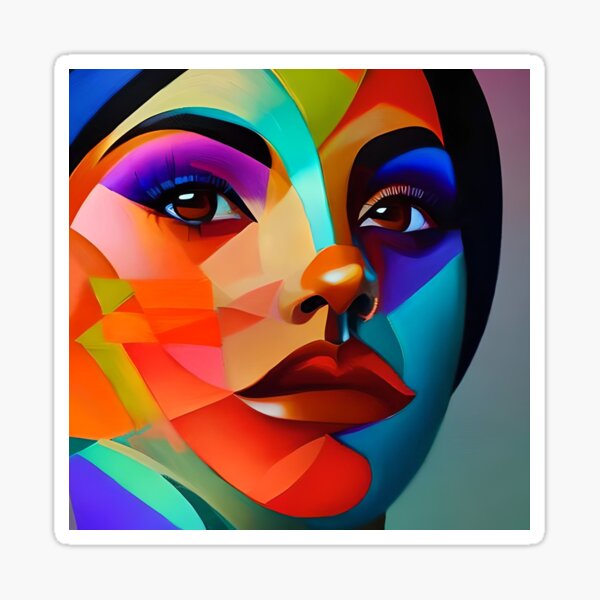 Abstract Woman Face Art Board Print Portrait In The Cubist Style Sticker For Sale By 