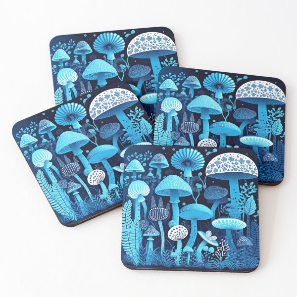 Item preview, Blue fantasy mushrooms designed and sold by FlatLandPrints.