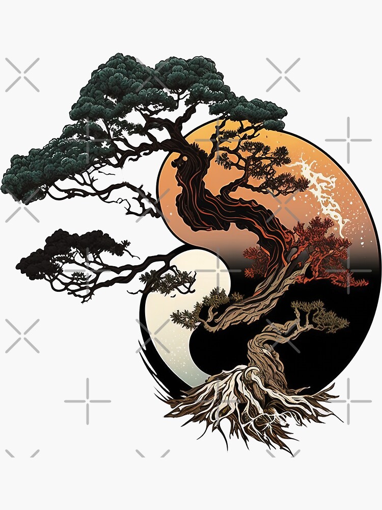 "Yin and Yang Bonsai Tree" Sticker for Sale by RoninCreator Redbubble