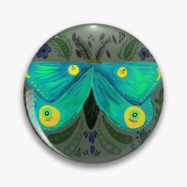 Item preview, Blue gouache folkart inspired moth motif designed and sold by JadeRamseyArt.