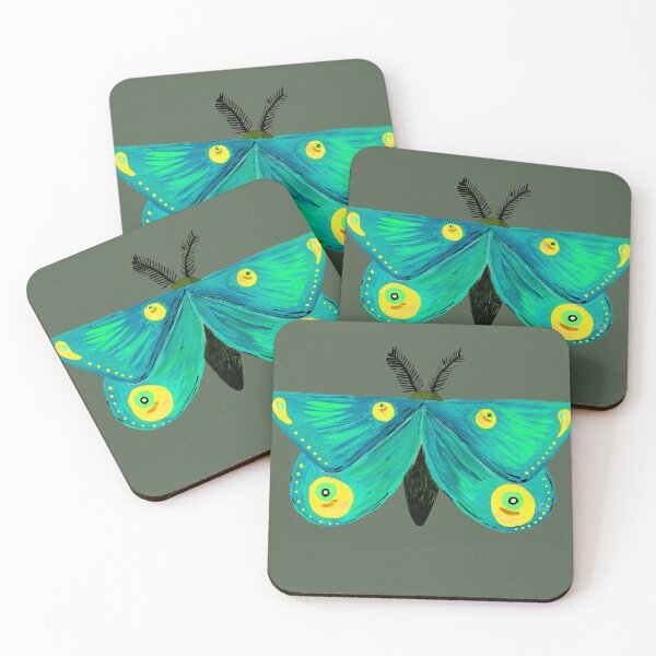 Item preview, Blue gouache folkart inspired moth motif designed and sold by JadeRamseyArt.