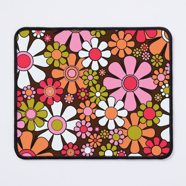 Item preview, Retro Garden Flowers Groovy 60s 70s Floral Pattern Pink Brown Avocado Orange Black designed and sold by kierkegaard.