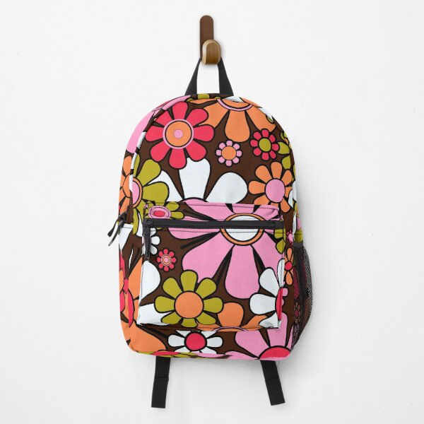 Item preview, Retro Garden Flowers Groovy 60s 70s Floral Pattern Pink Brown Avocado Orange Black designed and sold by kierkegaard.
