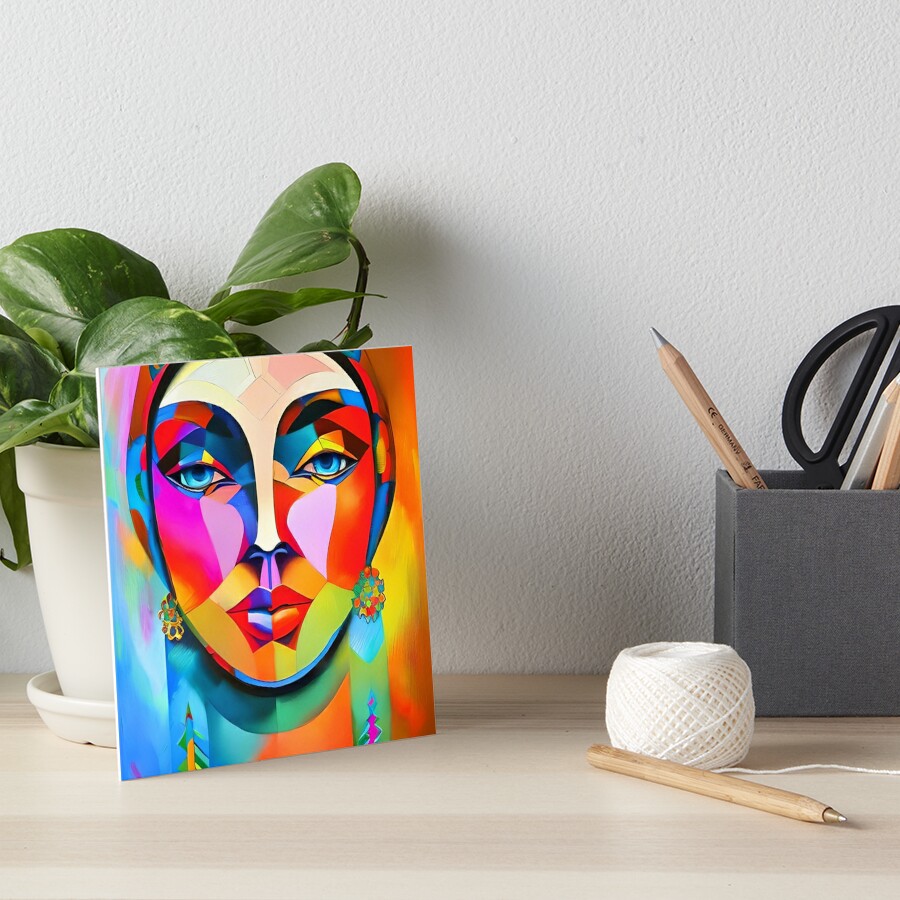 Abstract Woman Face Art Board Print Portrait In The Cubist Style Art