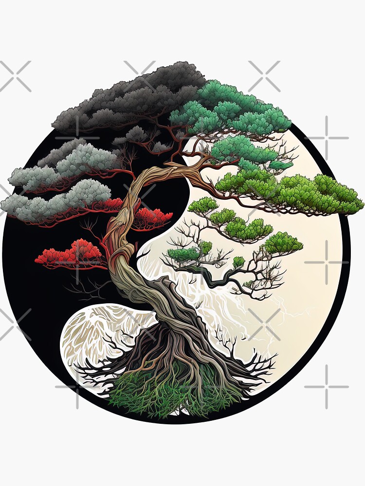 "Yin and Yang Bonsai Tree" Sticker for Sale by RoninCreator Redbubble