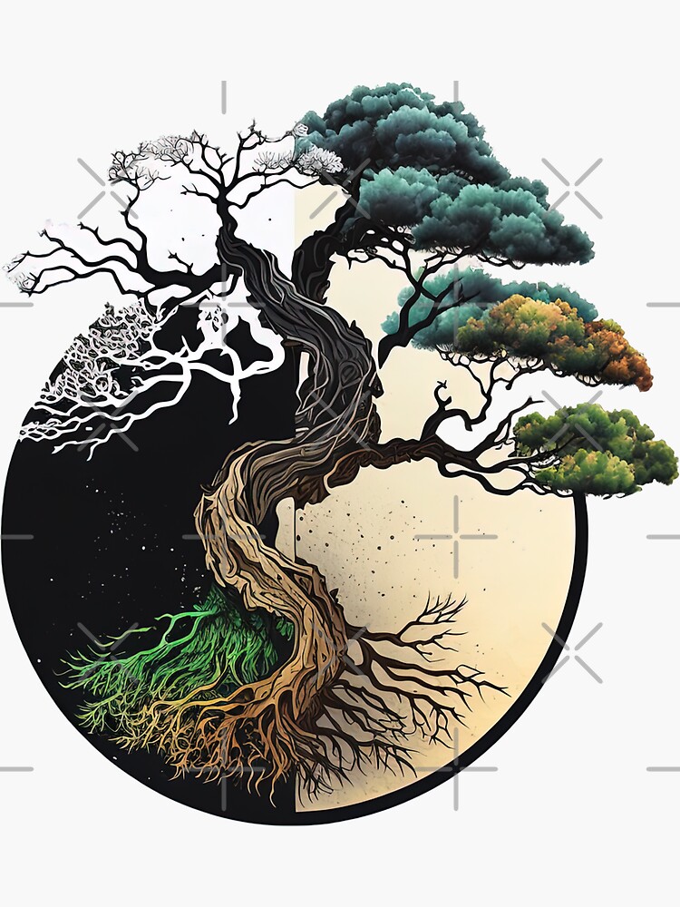 "Yin and Yang Bonsai Tree" Sticker for Sale by RoninCreator Redbubble
