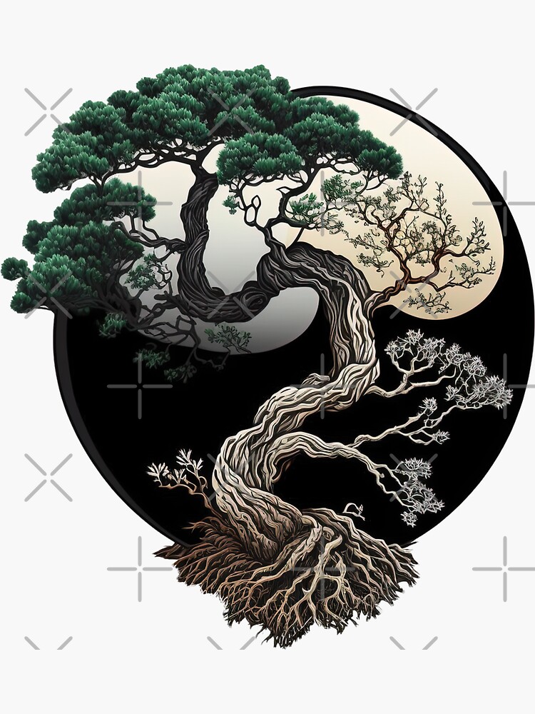 "Yin and Yang Bonsai Tree" Sticker for Sale by RoninCreator Redbubble