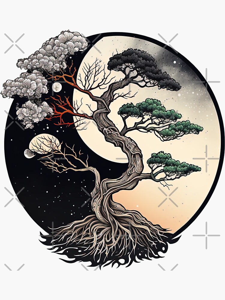 "Yin and Yang Bonsai Tree" Sticker for Sale by RoninCreator Redbubble