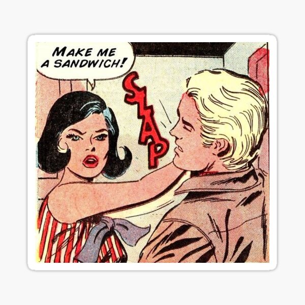 Make me a sandwich black brunette hair girl retro kitsch vintage comic Sticker