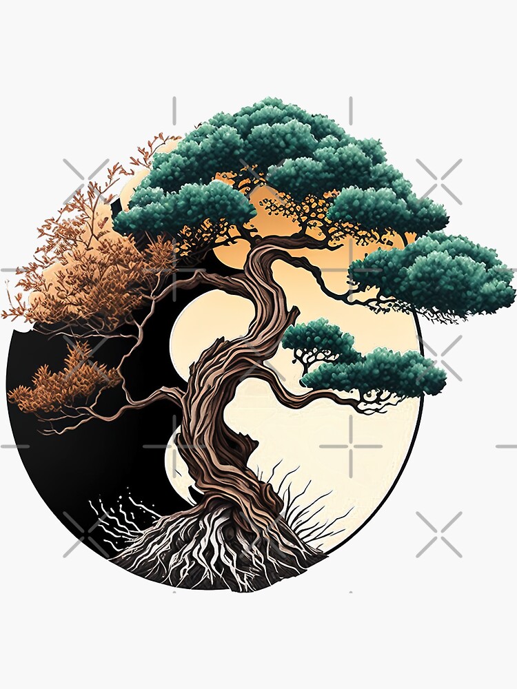 "Yin and Yang Bonsai Tree" Sticker for Sale by RoninCreator Redbubble