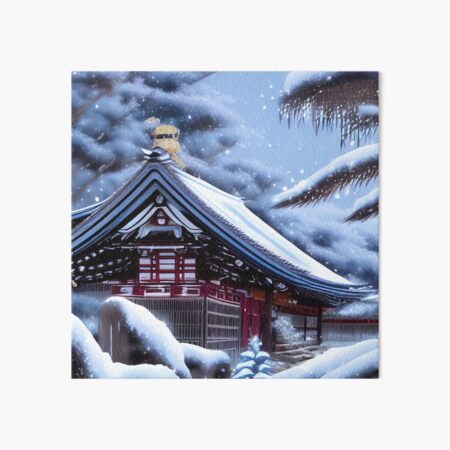 Japanese temple in the snow, japanese landscape design Art Board Print