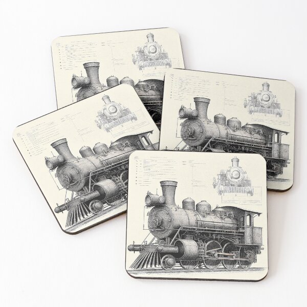 Item preview, Diagrammatic Drawing of Antique Train Locomotive, Black and White designed and sold by factory88.