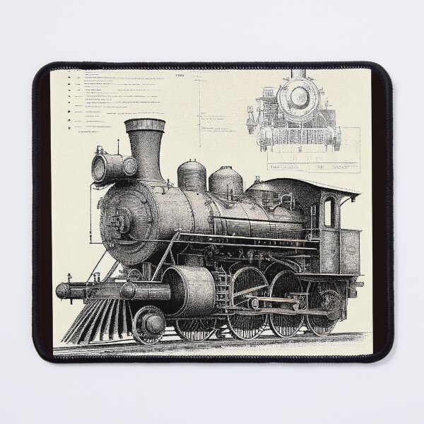 Item preview, Diagrammatic Drawing of Antique Train Locomotive, Black and White designed and sold by factory88.
