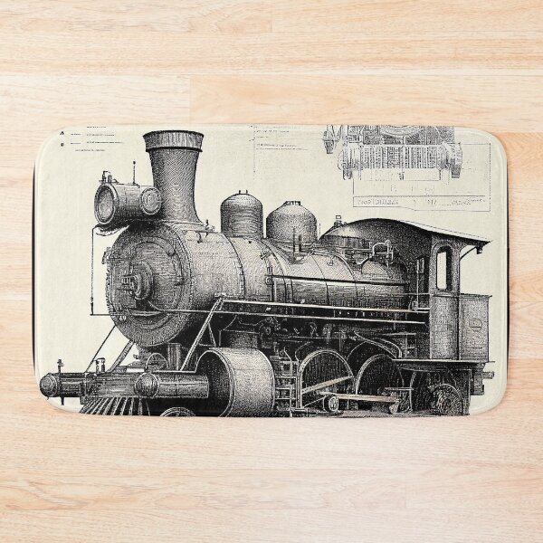 Item preview, Diagrammatic Drawing of Antique Train Locomotive, Black and White designed and sold by factory88.