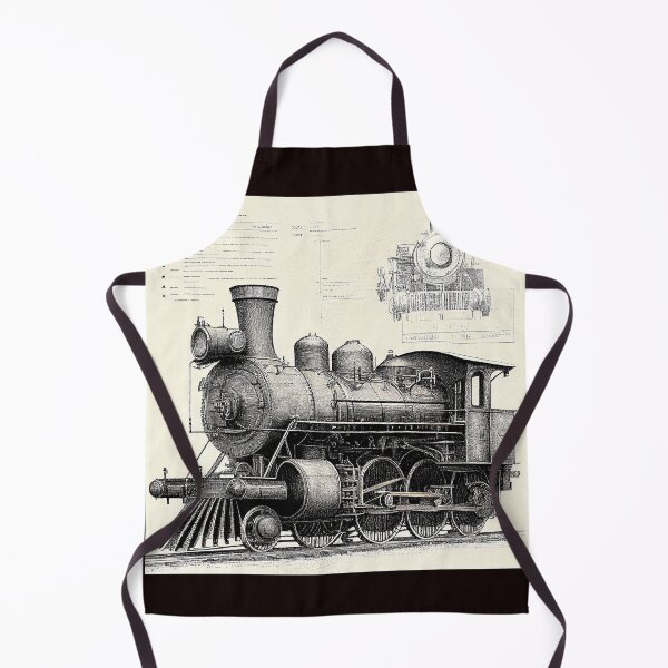 Item preview, Diagrammatic Drawing of Antique Train Locomotive, Black and White designed and sold by factory88.