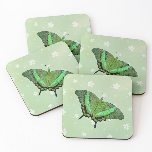 Item preview, Green butterflies on lime green background designed and sold by MarionsArt.