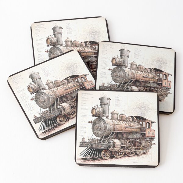 Item preview, Diagrammatic Drawing of Antique Train Locomotive, Black and Brown designed and sold by factory88.