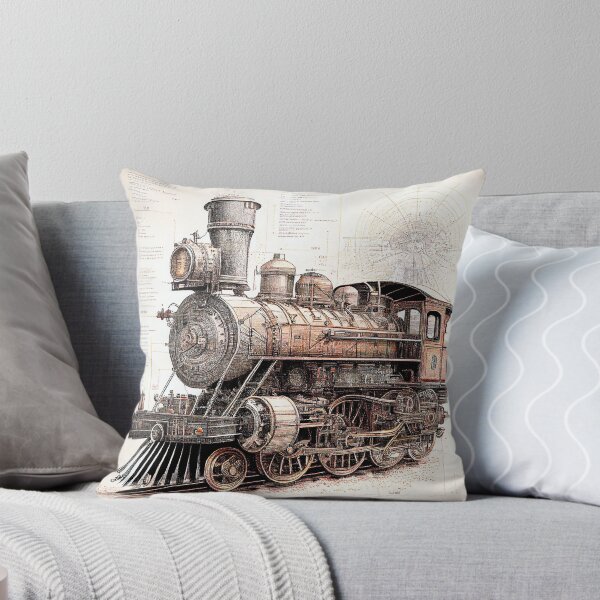Item preview, Diagrammatic Drawing of Antique Train Locomotive, Black and Brown designed and sold by factory88.