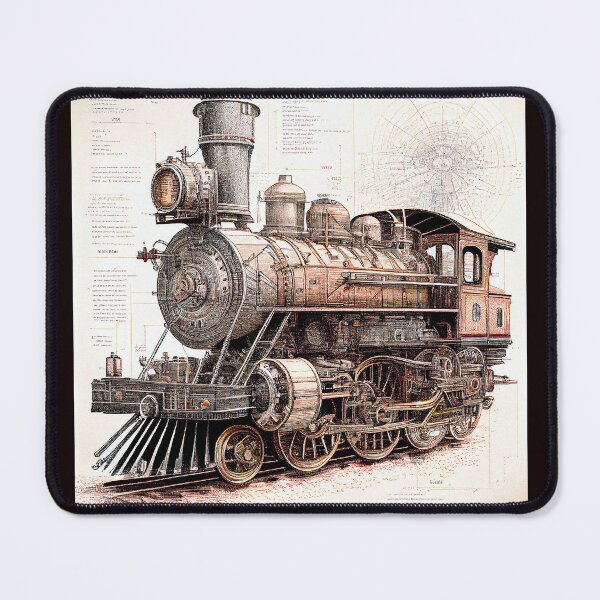 Item preview, Diagrammatic Drawing of Antique Train Locomotive, Black and Brown designed and sold by factory88.