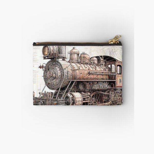 Item preview, Diagrammatic Drawing of Antique Train Locomotive, Black and Brown designed and sold by factory88.