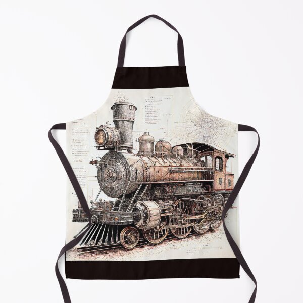 Item preview, Diagrammatic Drawing of Antique Train Locomotive, Black and Brown designed and sold by factory88.
