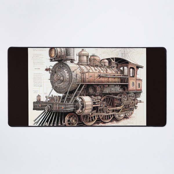 Item preview, Diagrammatic Drawing of Antique Train Locomotive, Black and Brown designed and sold by factory88.