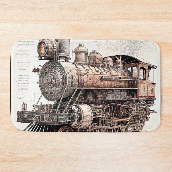 Item preview, Diagrammatic Drawing of Antique Train Locomotive, Black and Brown designed and sold by factory88.