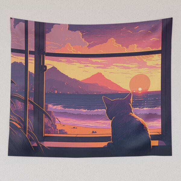 Artikelvorschau, Lo-Fi Sunset Cat entworfen und verkauft von ArtMadeByAI.