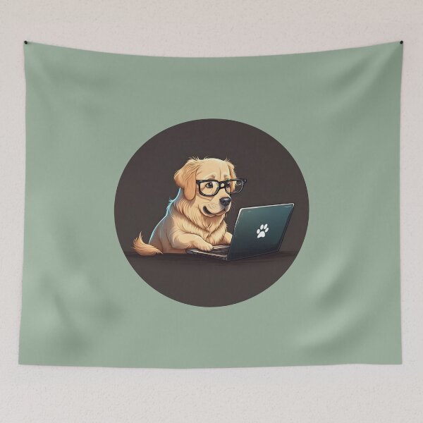 Item preview, Golden Retriever dog working on laptop designed and sold by salarkoshop.