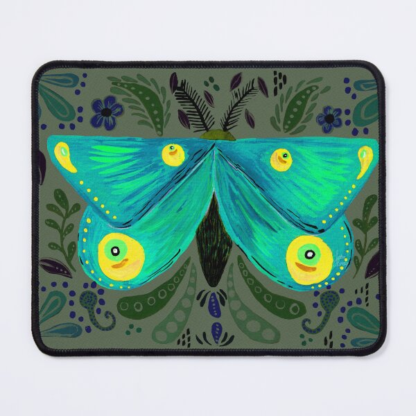 Item preview, Blue gouache folkart inspired moth motif designed and sold by JadeRamseyArt.