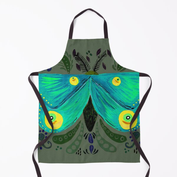 Item preview, Blue gouache folkart inspired moth motif designed and sold by JadeRamseyArt.