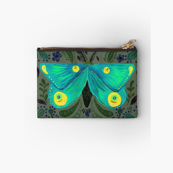 Item preview, Blue gouache folkart inspired moth motif designed and sold by JadeRamseyArt.